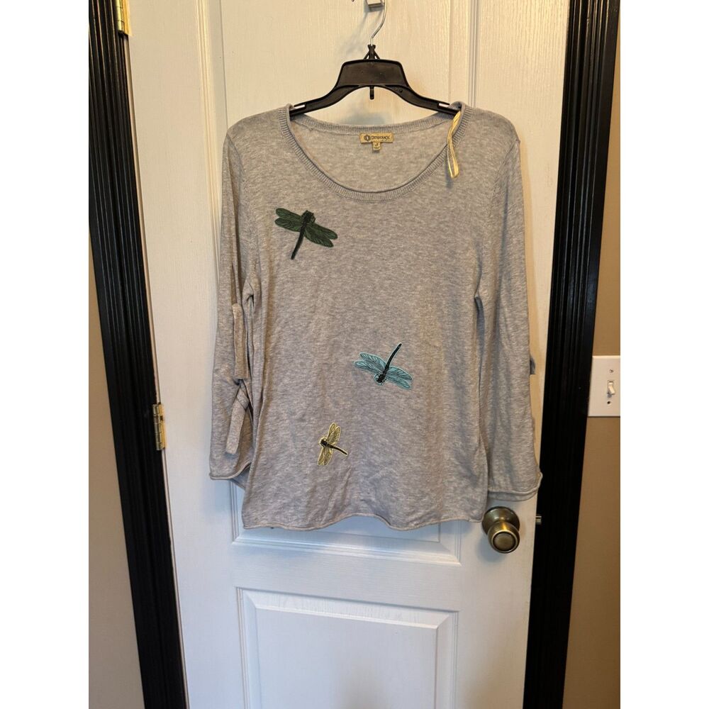Democracy Embroidered Dragonfly Tie-Sleeve Light Sweater